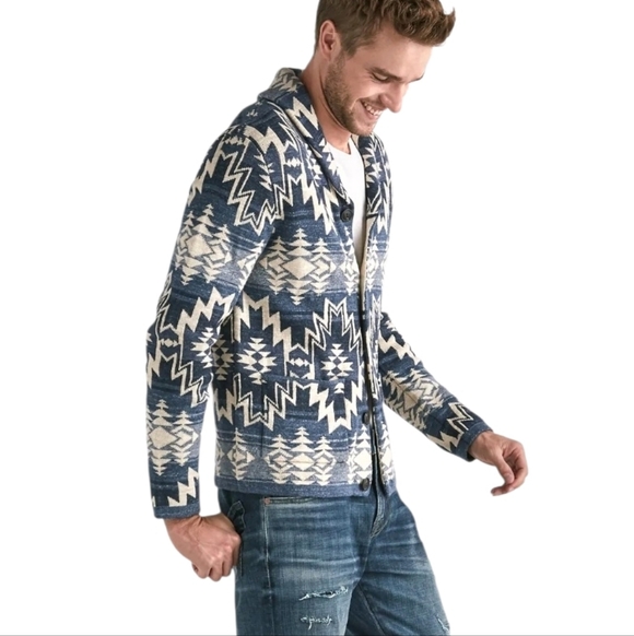 Lucky Brand Unisex Shawl Collar Cardigan Aztec Southwestern 100% Cotton Medium - Picture 5 of 12